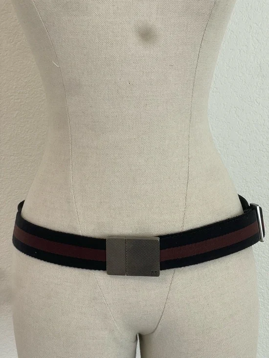 Gucci Canvas Two Tone Brown Black Stripe Web Adjustable Belt Metal Buckle Mens - Picture 6 of 8